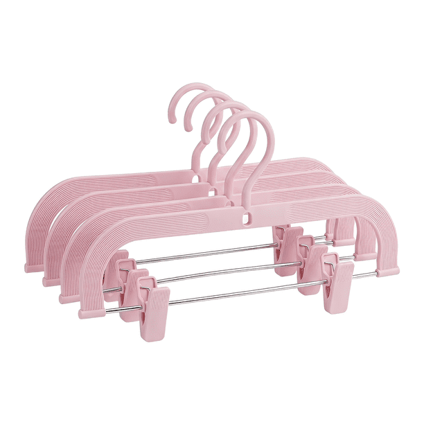 REGALWOVEN 5 Piezas Perchas de Plástico para Pantalones, Perchas que Ahorran Espacio, Organizador de Armario Rosa 5