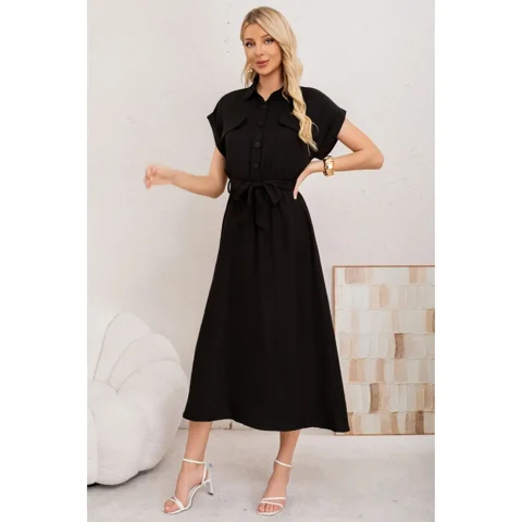 Likeshop - Maxi Vestido Largo Mujer Tela Tipo Jeans Con Mangas Premium 3373