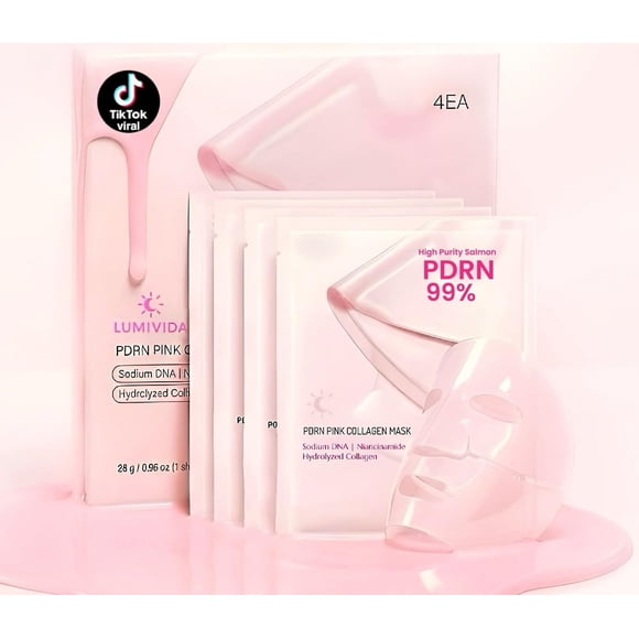 Máscara de gel LumiVida Salmon DNA PDRN antienvejecimiento con colágeno, paquete de 4