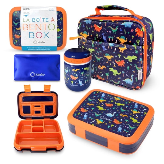 Lonchera Bento Kinsho 700 ml Dinosaurio Azul + Termo Y Bolsa