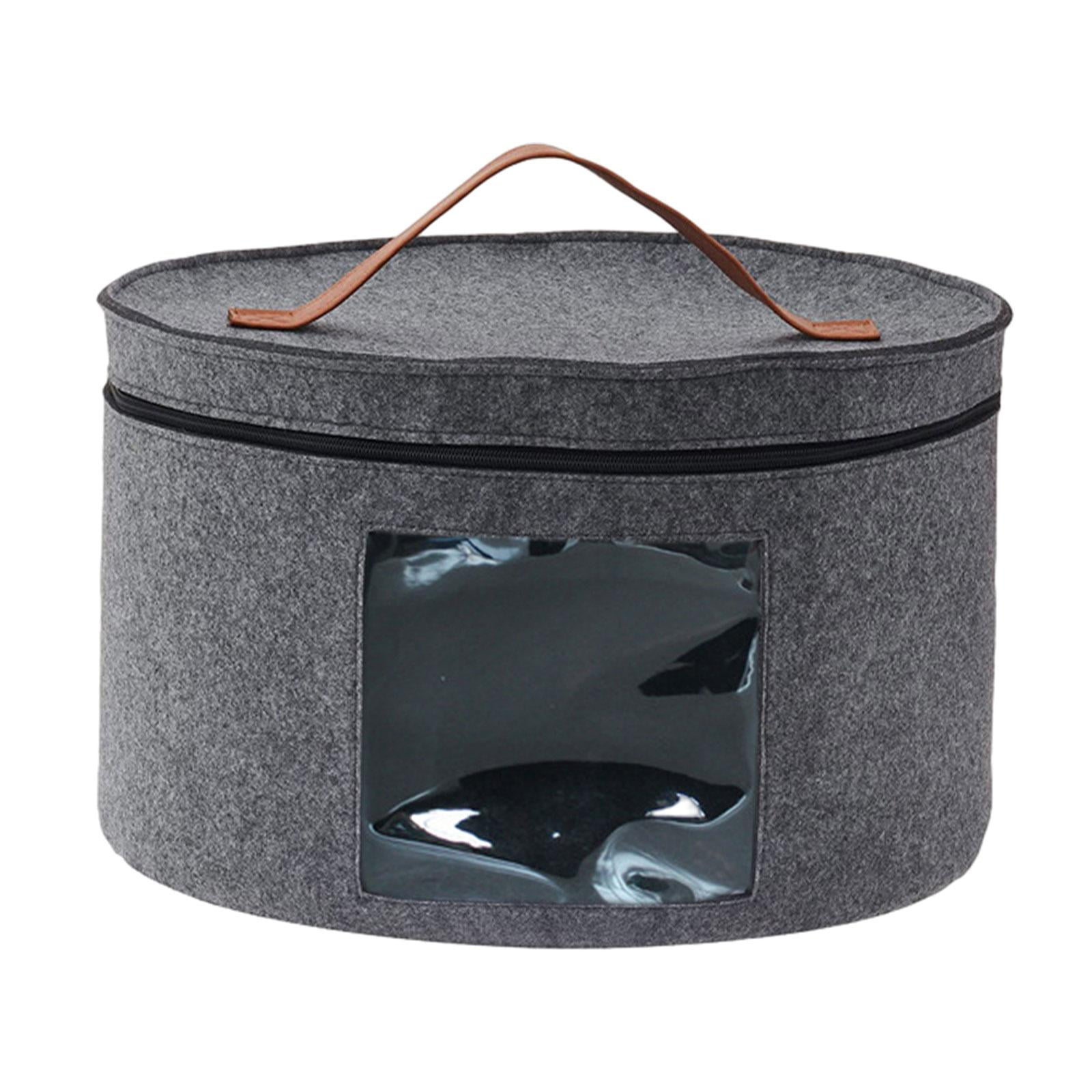 Bothyi - Caja Para Sombreros, Caja Organizadora Redonda De Fieltro Portátil Para Armario, Ropa, Almacenamiento De Juguetes, Gris, 33x26cm
