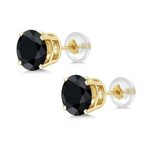 Aros Paris Jewelry 14K Yellow Solid Gold Created Black Round Sapphire 7Mm