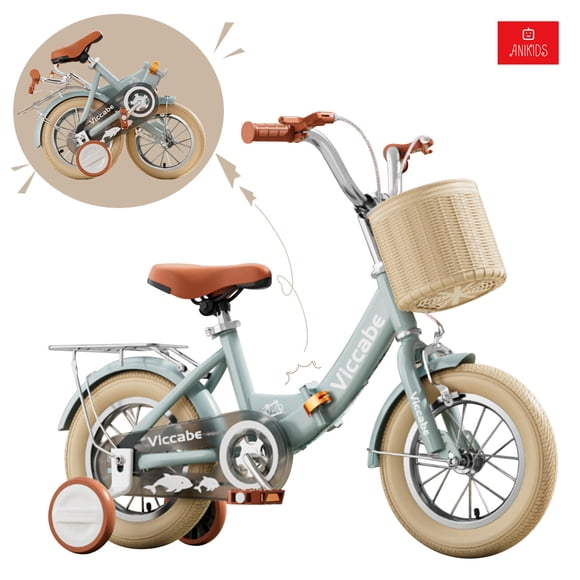 Bicicleta Infantil Plegable Aro 16 Con Rueditas Color Agua