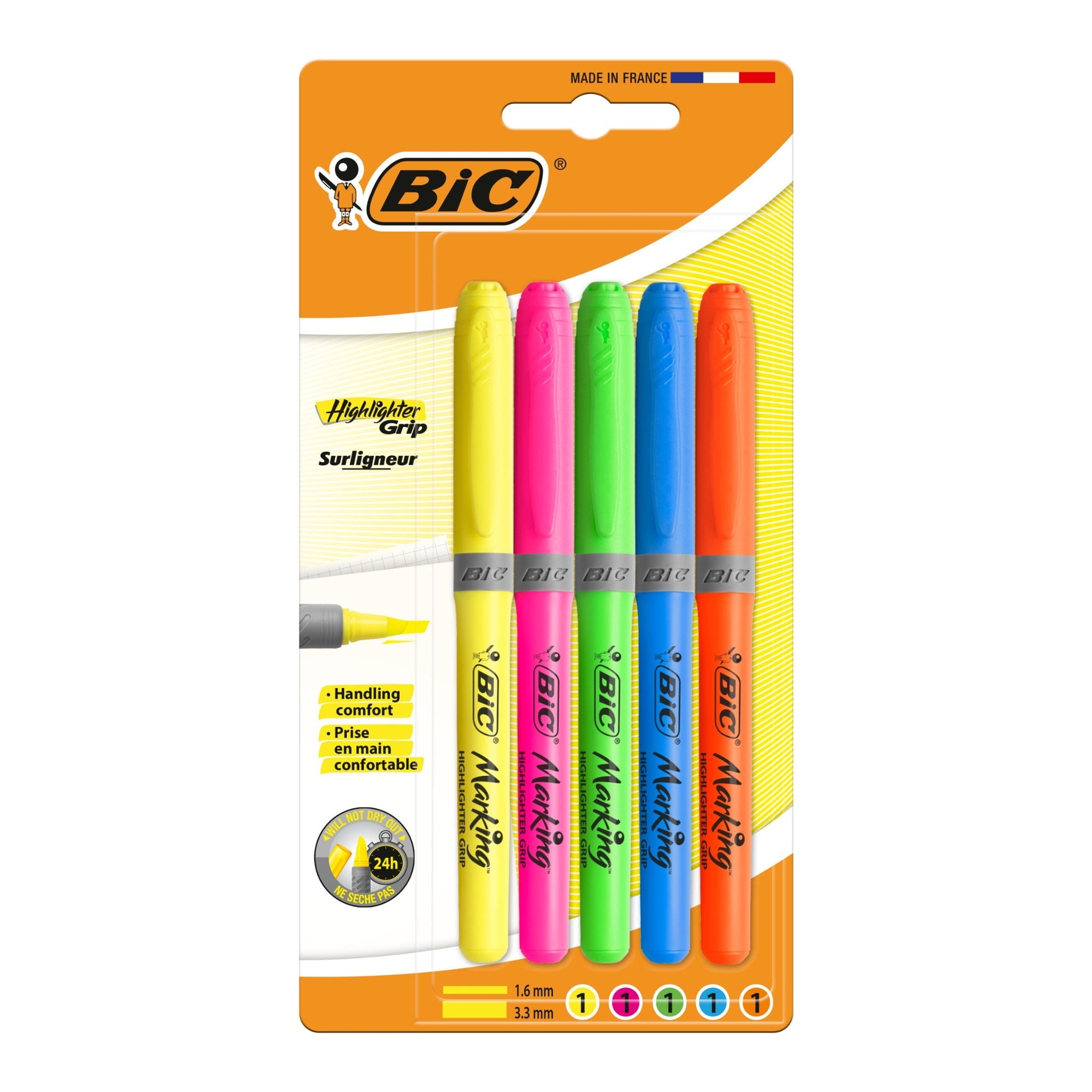 Resaltador Bic Grip Surtido 5un
