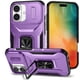 thumbnail image 1 of Funda Armada para iPhone 16 con Tapa Deslizante y Soporte Magnético Giratorio Morado, 1 of 5