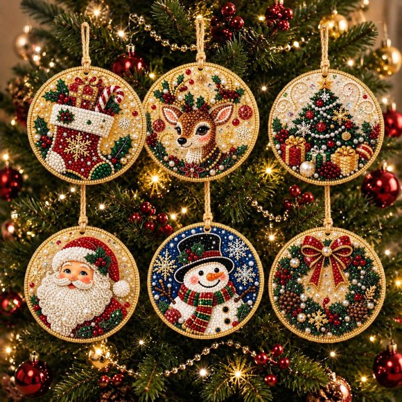Kit de Arte Celwchx para Adornos Navideños 6 Piezas DIY con Perlas