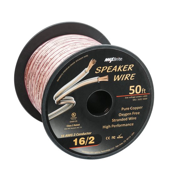 Cable de altavoz MaxBrite de alto rendimiento, calibre 16, bobina de 15 m
