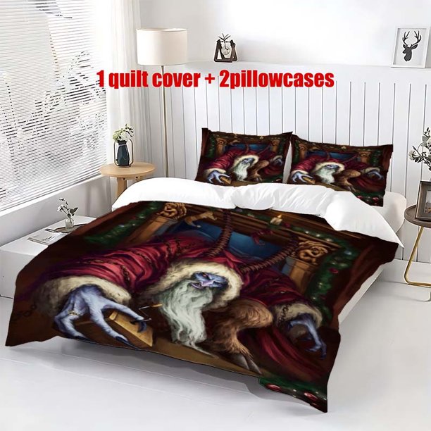 3pcs Krampus Demon Christmas Punishment Legend Illustration Themed Bedding Set Including a Duvet Cover And Pillowcases