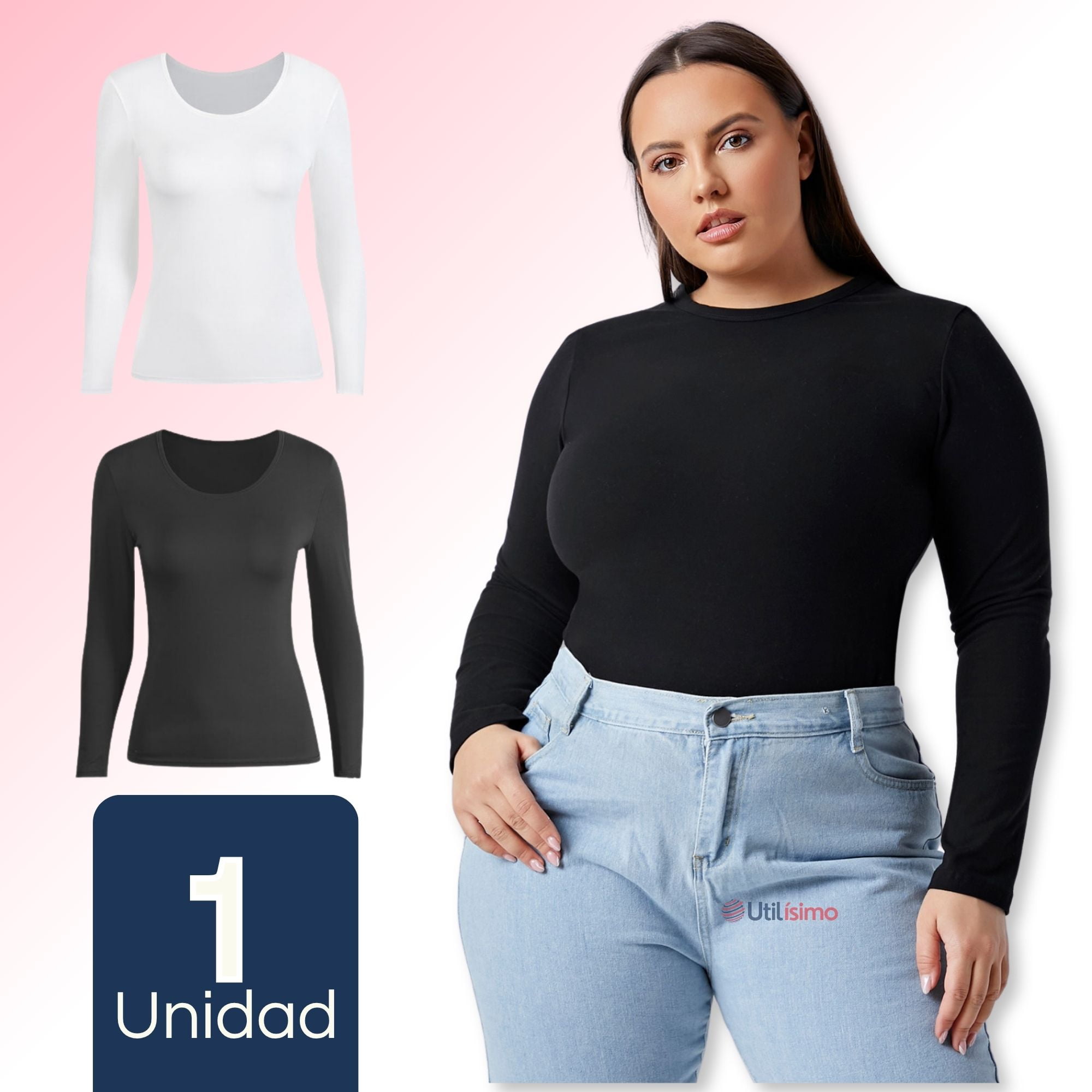 Mas Clothing - Camiseta Polar Manga Larga Primera Capa Mujer Polera Blanco Y Negro