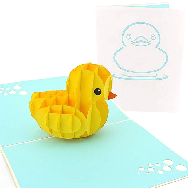 Tarjeta de felicitación PopLife® con forma de patito de goma amarilla, 3D, desplegable para todos