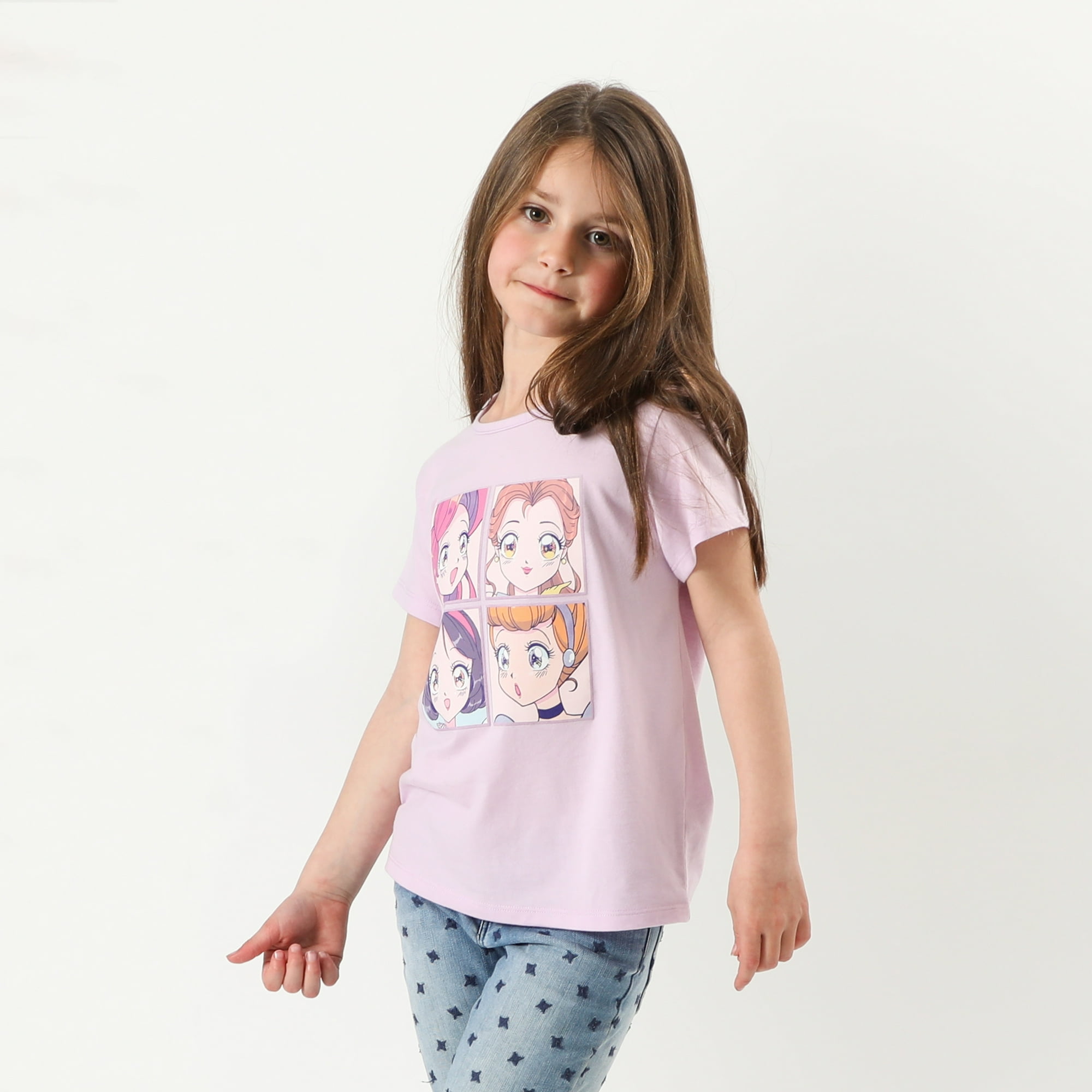 Polera Manga Corta Niña Princesas Lila Disney