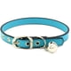 thumbnail image 1 of Collar clásico de cuero con cascabeles, ideal para perros pequeños o gatos. Collar ajustable, de 15 a 21 cm, ancho 1 cm, color azul., 1 of 5