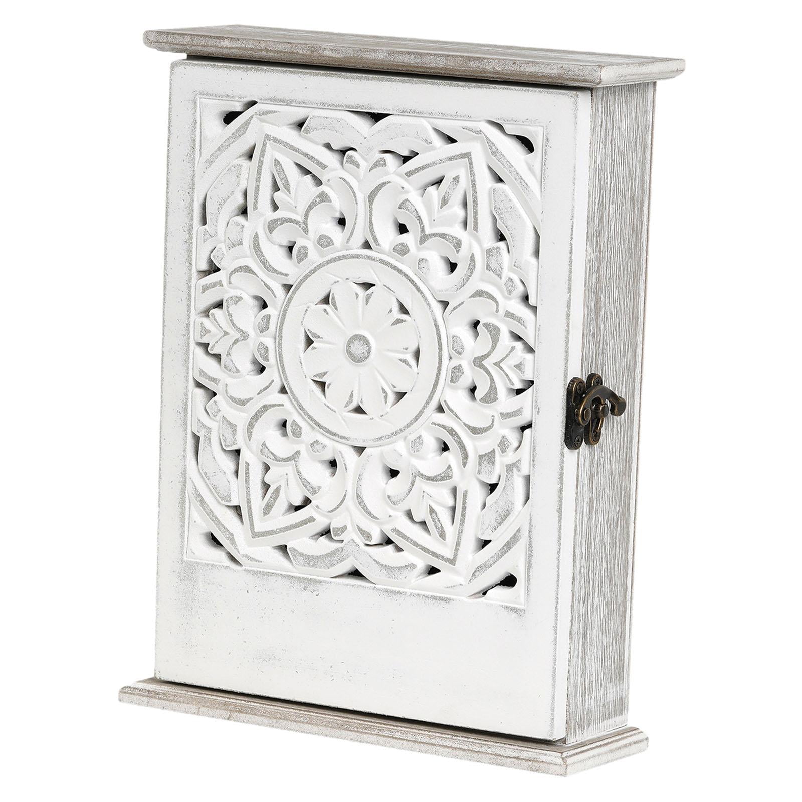 Magideal - Caja De Llaves Organizador Colgador De Pared Caja De Almacenamiento Colgador De Ganchos Soporte Metálico Madera Resistente Adecuado Para Oficina Hogar Blanco