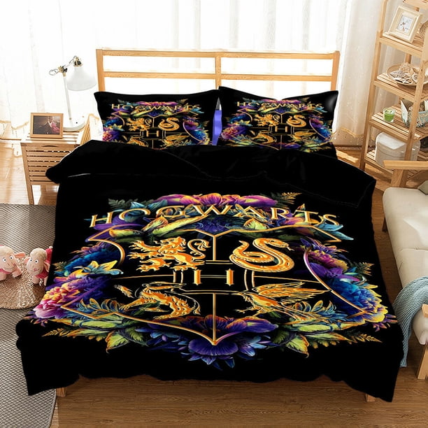 British Harry Potter Printed Bedding Set 3-piece Duvet Cover Pillowcase Comforter3-Piece Bedding Set (1 Duvet Cover + 2 Pillow Shams)