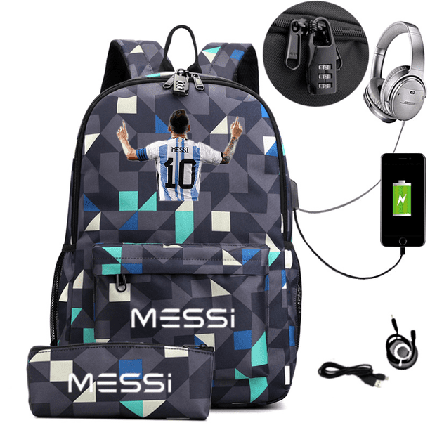 Messi Backpack Boys Girls Laptop Capacity School Bag Usb Charging Anti Theft and Waterproof Canvas Casual Mochilas