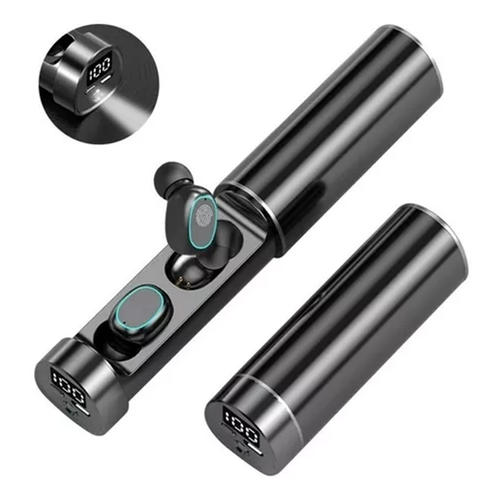 Veat00l - Bluetooth 5.3 Inalámbrico Manos Libres In-ear Auricular Con Linterna Pull Tube Touch Led Display Negro