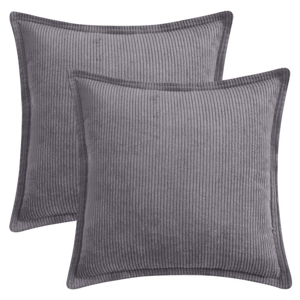 REGALWOVEN Fundas de Cojín Decorativas de Pana a Rayas Paquete de 2 Fundas de Almohada Suaves para Sofá Cama Sofá Decoración del Hogar Gris 20 x 20 Pulgadas