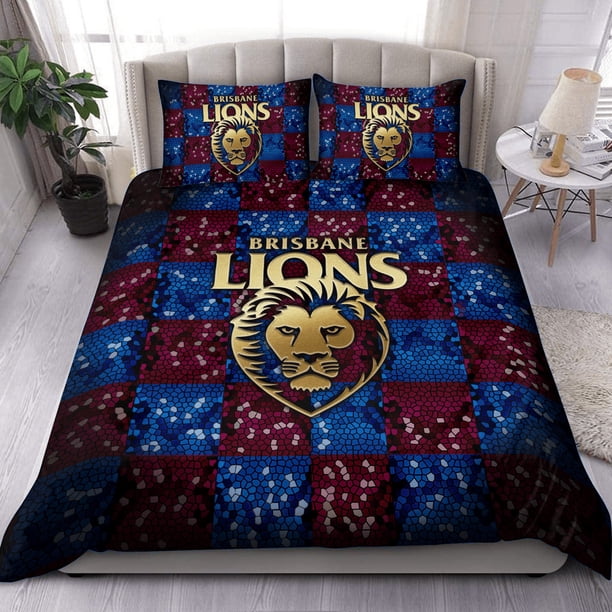 Brisbane Lions Duvet Cover AFL Bedding Set Doulbe Queen Kid Men Gift 3-Piece Bedding Set