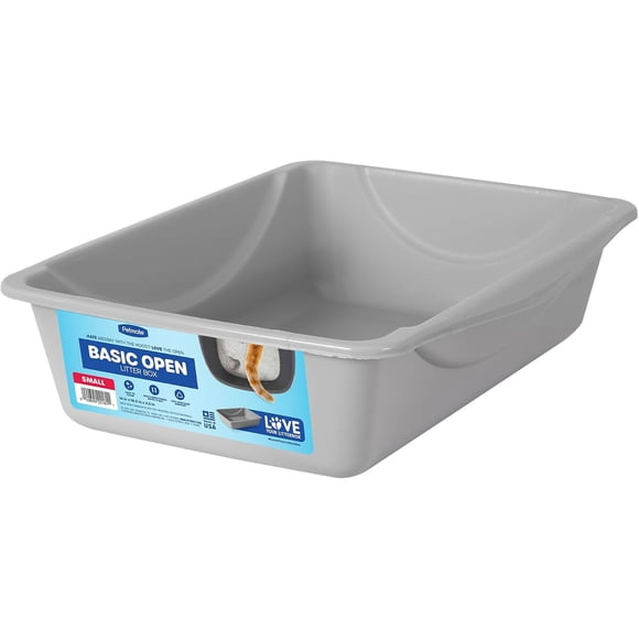 Petmate Basic Open Plastic Cat Litter Pan, Gray, Small