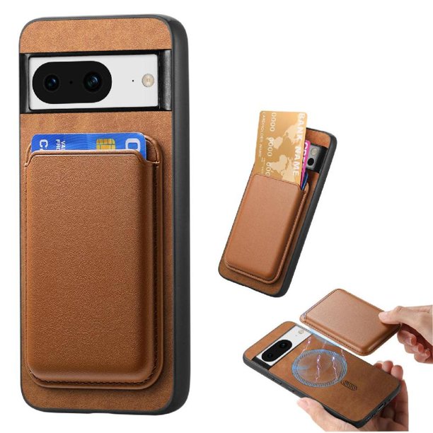 Funda de Cuero Magnética con Tarjetero para Google Pixel 8 Cubierta Delgada Marrón