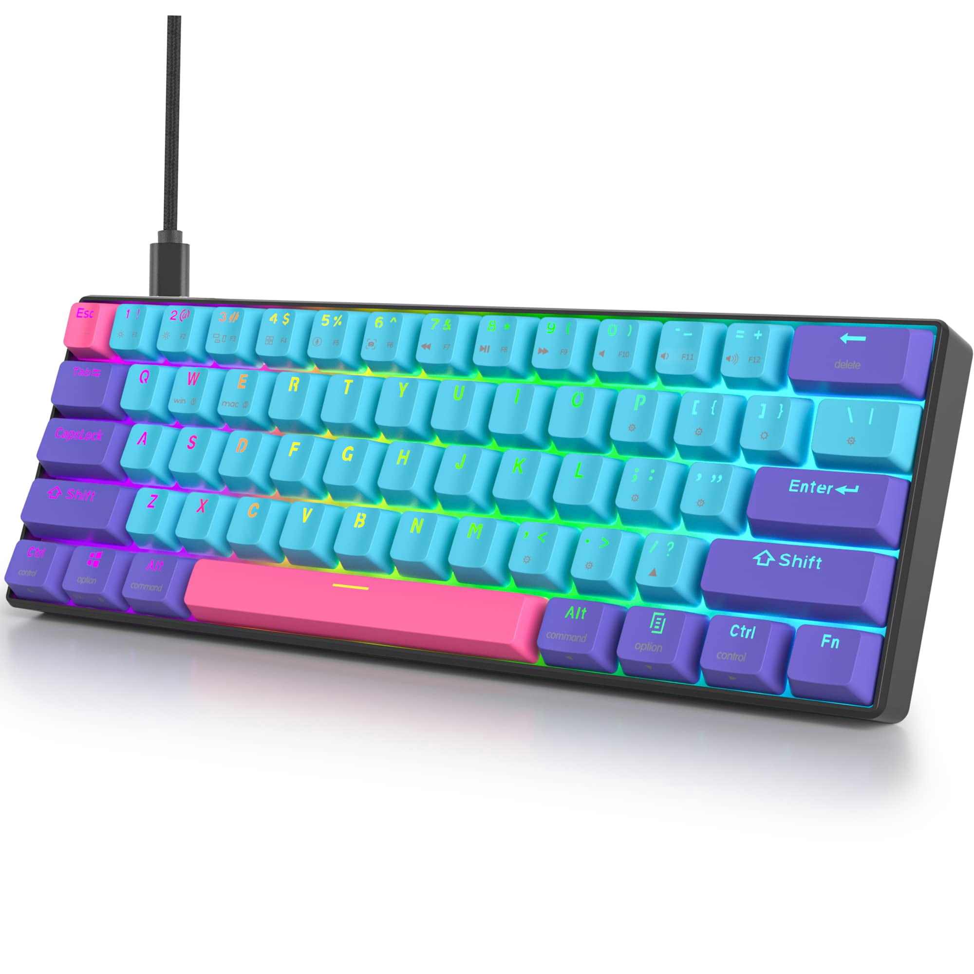 Guffercty Kred - Teclado Sk61 60% Rgb Con Teclado Pbt Con Cable