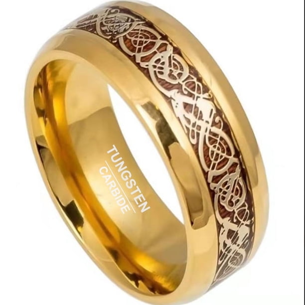 1pc Glamorous Dragon Inlay Polished Women And Men's Golden Tungsten Ring For Engagement Wedding Couple Ring