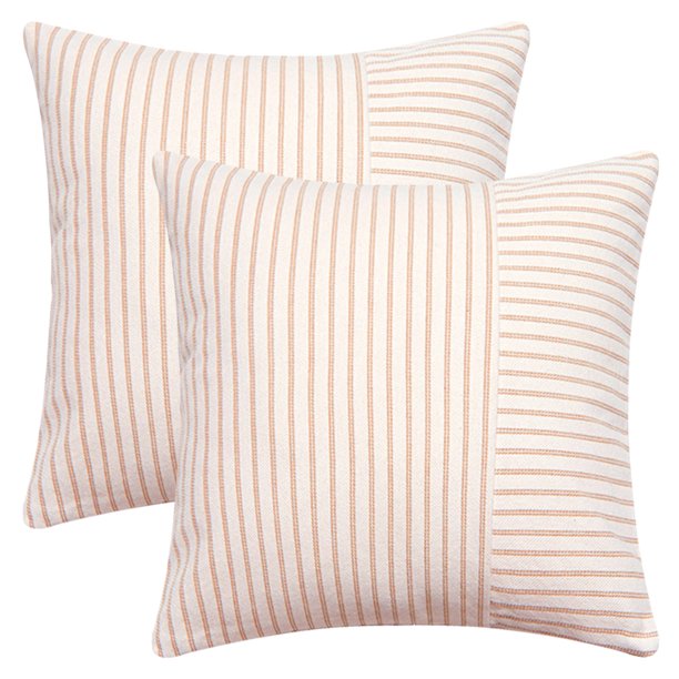 REGALWOVEN Fundas de Cojines a Rayas Boho Juego de 2 Fundas de Almohada Estilo Rústico Decoración para el Hogar para Sofá Cama Dormitorio Caqui 18" x 18"