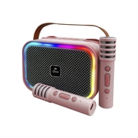 Mini Parlante Karaoke Infantil Luces Con 2 Microfonos Inalambricos Mlab 9589 Rosado