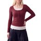 thumbnail image 1 of INSPIRE CHIC Camisetas de Mujer Henley Tops Acanalados Cuello Redondo Manga Larga Encaje en Contraste Botón Punto Frontal Ajustado Y2K Casual Blusas para Salir Mediano Burdeos, 1 of 6