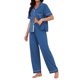 thumbnail image 4 of INSPIRE CHIC Conjunto de Pijama para Mujer Botón Abajo Lazo Manga Corta Top y Pantalones Conjunto de Pijamas Suaves para Novia Ropa de Dormir Conjunto de Dos Piezas XL Azul Marino, 4 of 6
