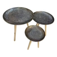 Genérico - Set 3 Mesas Decorativas Diseño Vintage Dorado Envejecido Jhn