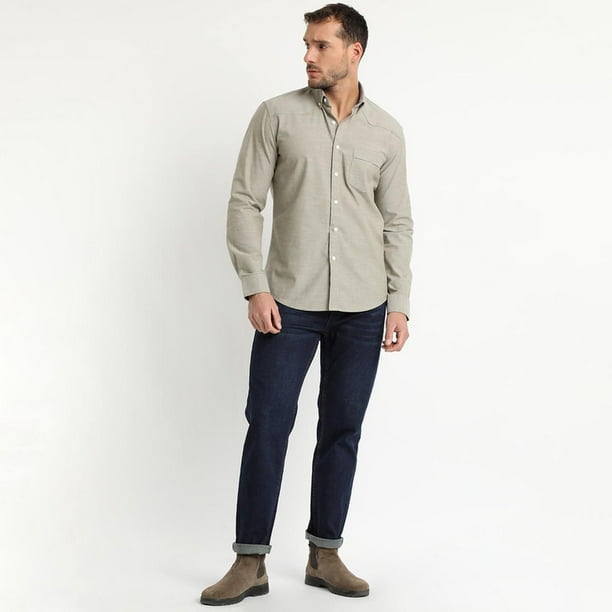 Camisa Lisa Chambray Khaki oscuro caqui 2XL