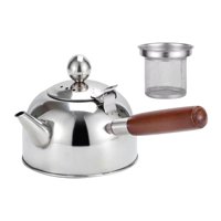 Magideal - Hervidor De Té Portátil, Teteras De Acero Inoxidable, Tetera De Agua Con Mango De Madera, Tetera De Agua Caliente, Tetera De Café De Fondo Plano Para Argén