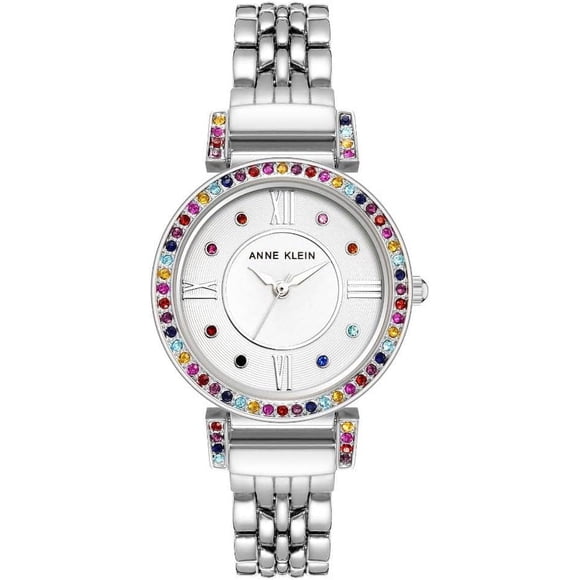 Reloj Anne Klein Silver-Tone Rainbow Crystal Bezel Ladies Watch AK-2929RBSV