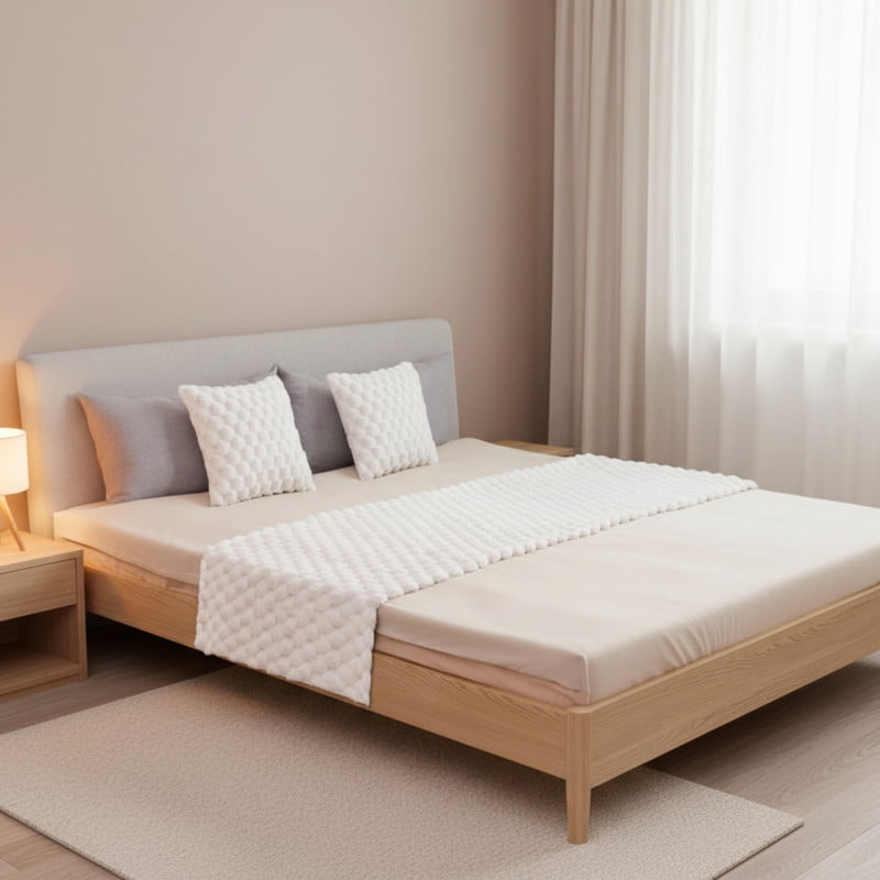 Genérico - Juego De Piecera Peluda Texturizada Medida 70x190cm Pie De Cama Blanco