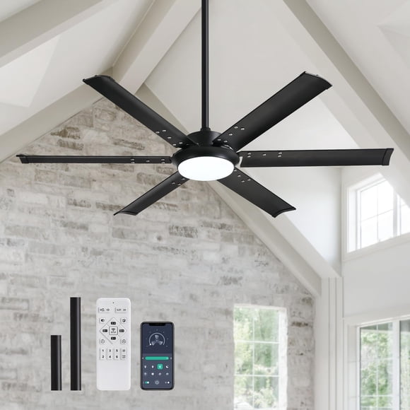 Ventilador de techo industrial CROSSIO 132 cm negro con LED y control remoto