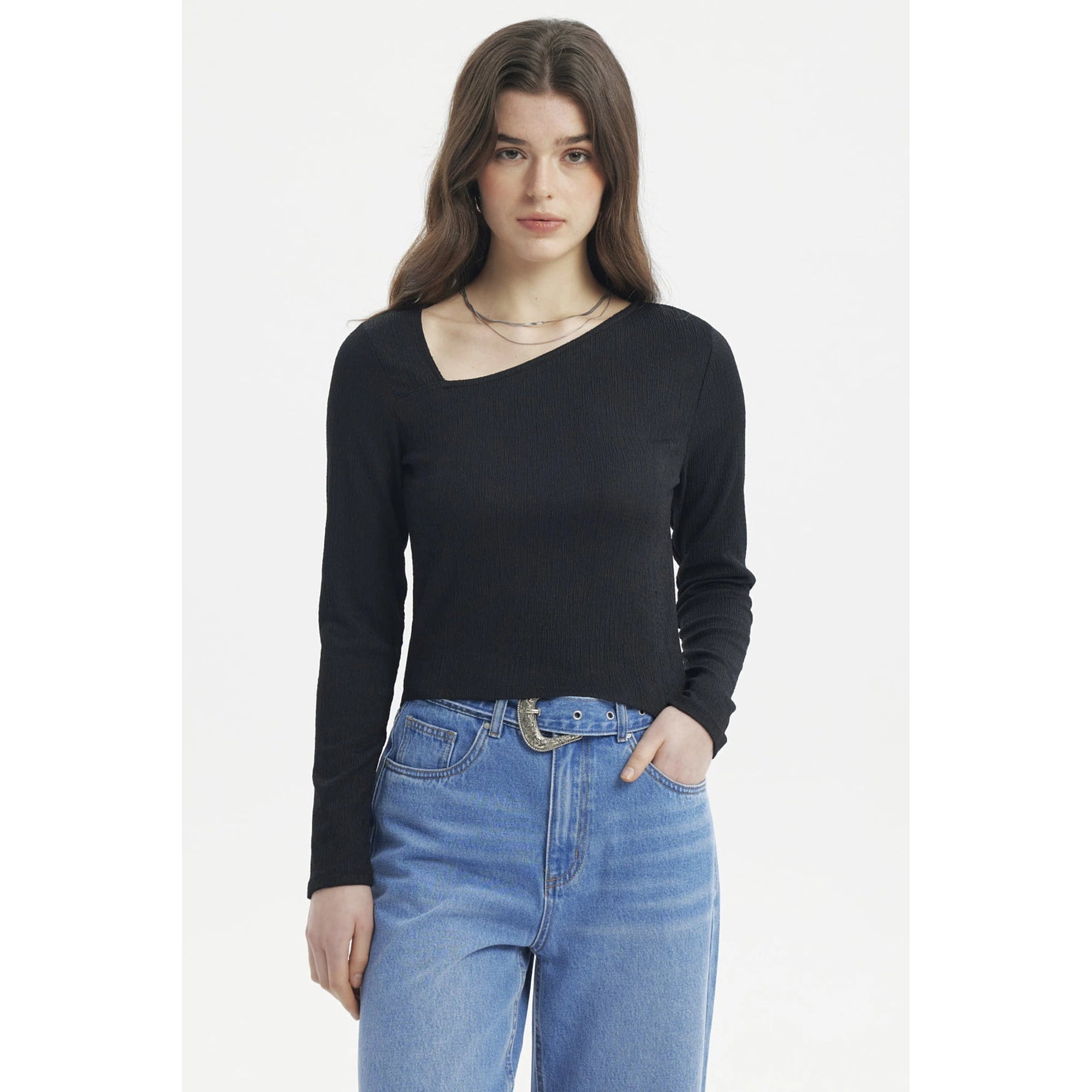 Fashionspark - Polera Mujer Cuello Asimétrico Negro - Lll