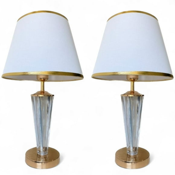 Lámpara de Velador Mesa Atlas Decoración Dormitorio Living Blanca Con Dorado Minimalista E27 Pack de 2