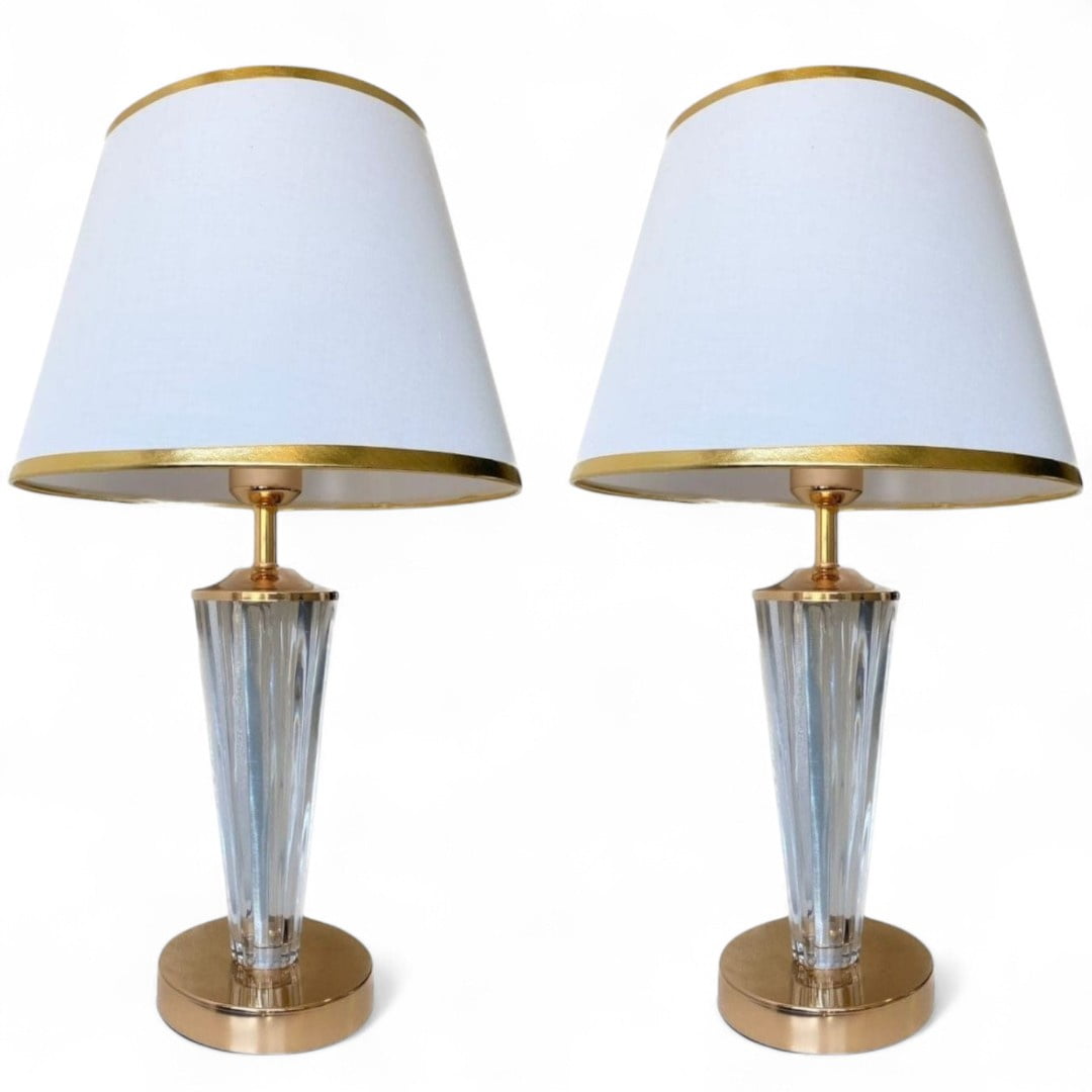 Genérica - Lámpara De Velador Mesa Atlas Decoración Dormitorio Living Blanca Con Dorado Minimalista E27 Pack De 2