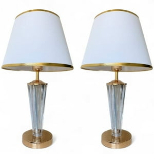 Genérica - Lámpara De Velador Mesa Atlas Decoración Dormitorio Living Blanca Con Dorado Minimalista E27 Pack De 2