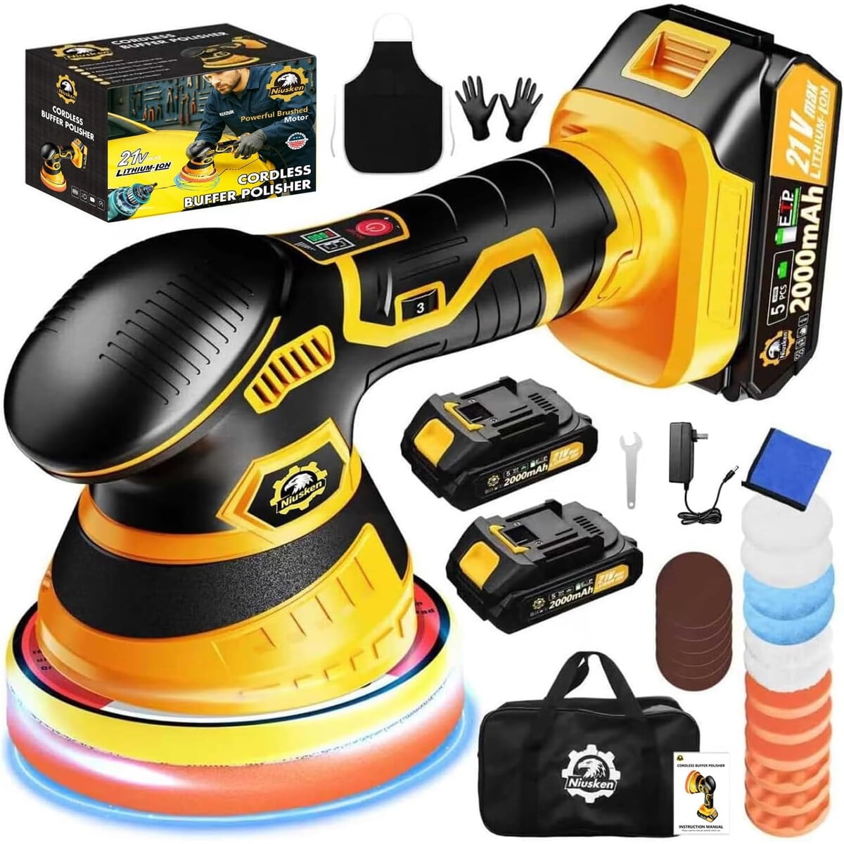 Pulidora Inalámbrica Niusken 21v 2x2000mah 6 Velocidades Kit