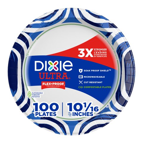 Platos De Papel Dixie Ultra De 10 Pulgadas, 100 Unidades, 3 Veces Más Fuertes