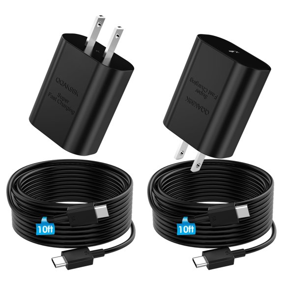 Cargador QQAK98K 25 W PD USB‑C con cable de 3 m – Pack de 2