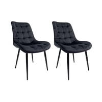 Habita2 Chile - Pack 2 Sillas Para Comedor Tapizado Felpa Con Diseño Cuadro Base Negra - Negro