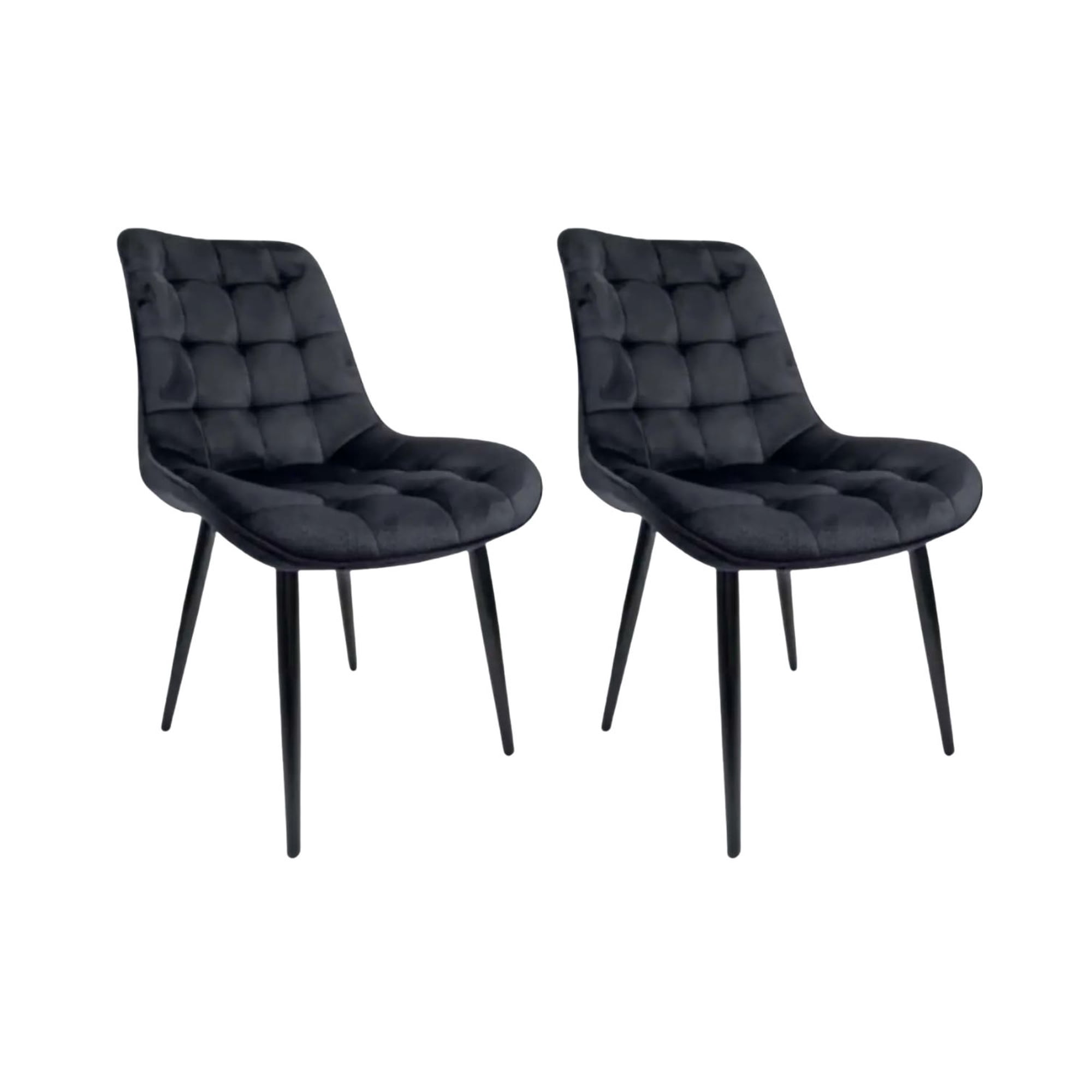 Habita2 Chile - Pack 2 Sillas Para Comedor Tapizado Felpa Con Diseño Cuadro Base Negra - Negro