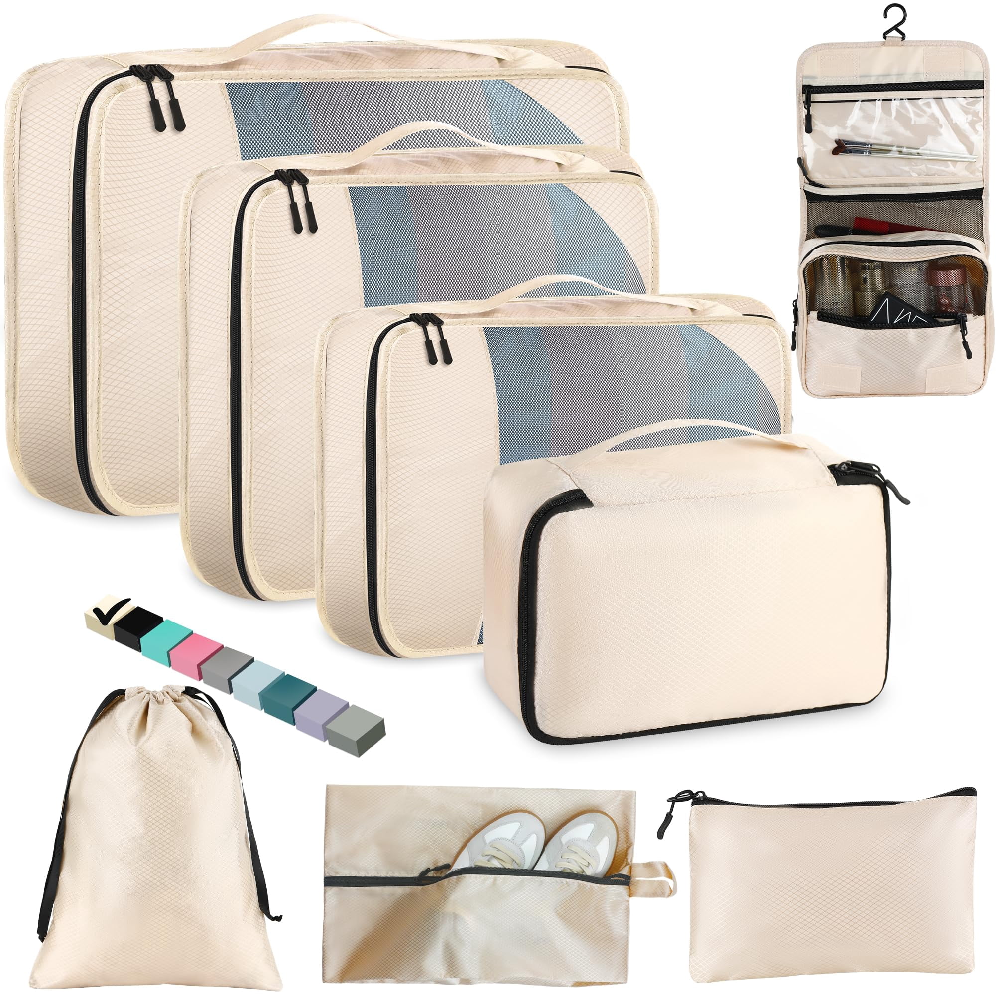Cubos De Embalaje Toncoke De 8 Piezas Para Viajes Con Bolsa Para Zapatos, Color Beige
