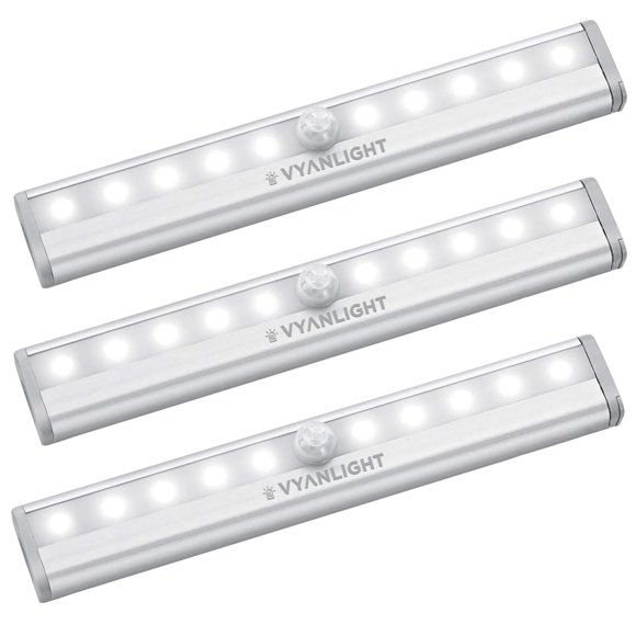 Luces para debajo del armario, sensor de movimiento VYANLIGHT, 10 LED, paquete de 3