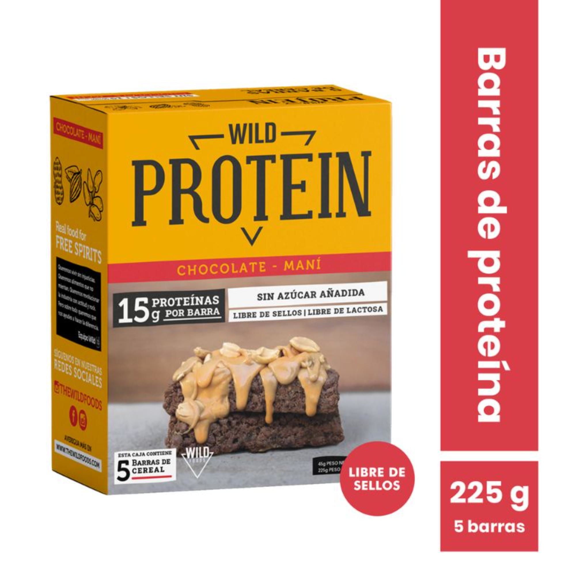 Barra Proteína Chocolate Maní 5 Un 225 g Wild Protein