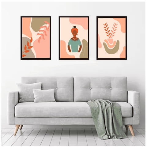 Genérico - Cuadros Decorativos Flores Y Mujer Negra Pack X 3 Uds. 35X50 Cm C/U