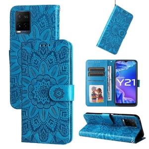 Funda Tipo Cartera Foxdock Para Vivo Y21 , Diseño Girasol En Relieve, Cuero Pu, Cierre Magnético, Soporte Y Tarjetero